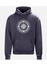 Load image into Gallery viewer, Charcoal grey hoodie with a Tolkien quote and compass design on the front