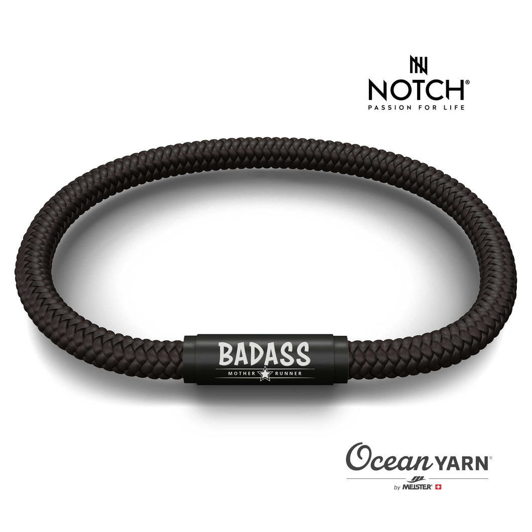 BADASS MOTHER RUNNER NOTCH Bracelet Jet Black with Black Clasp