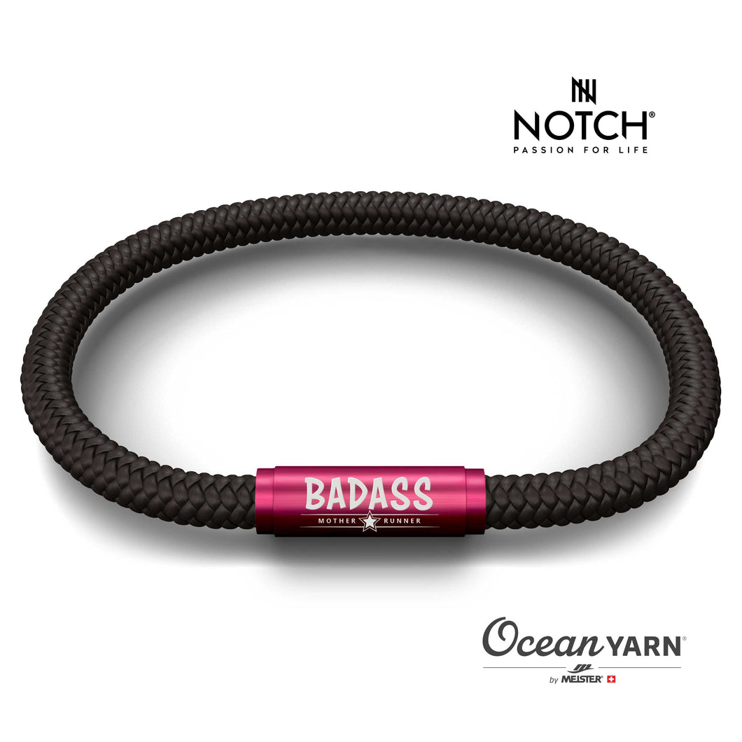 BADASS MOTHER RUNNER NOTCH Bracelet Jet Black with Hot Pink Clasp