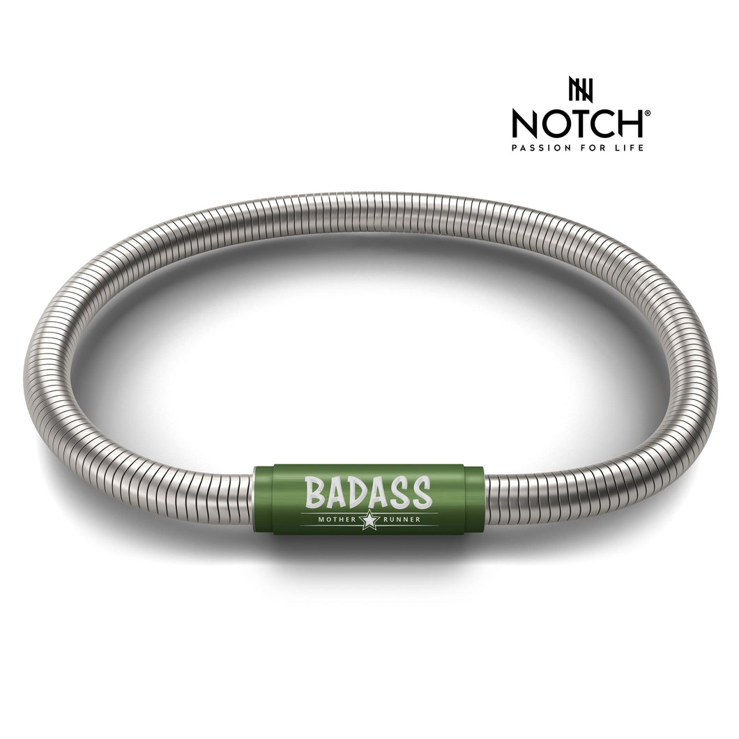 BADASS MOTHER RUNNER Signature NOTCH Bracelet with Green Clasp
