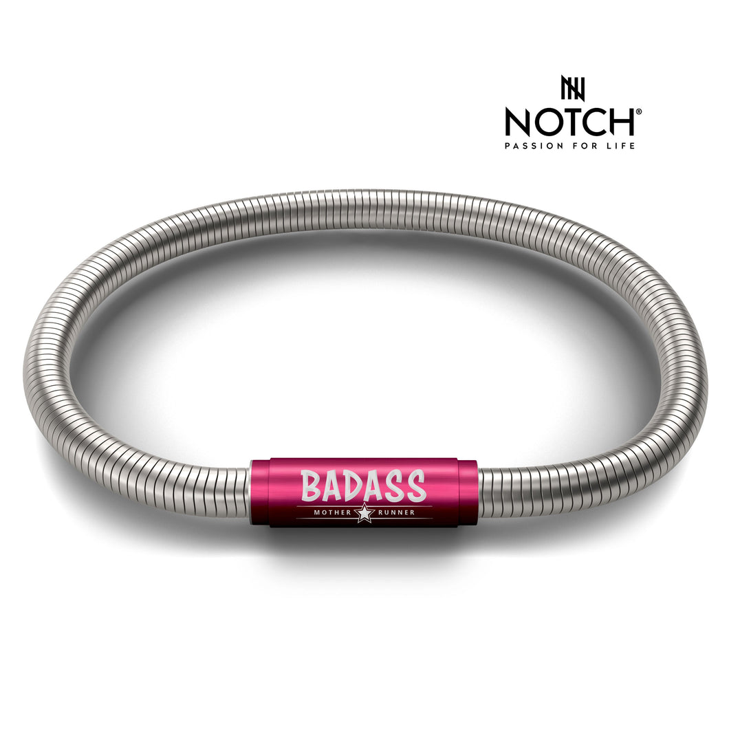 BADASS MOTHER RUNNER Signature NOTCH Bracelet with Hot Pink Clasp