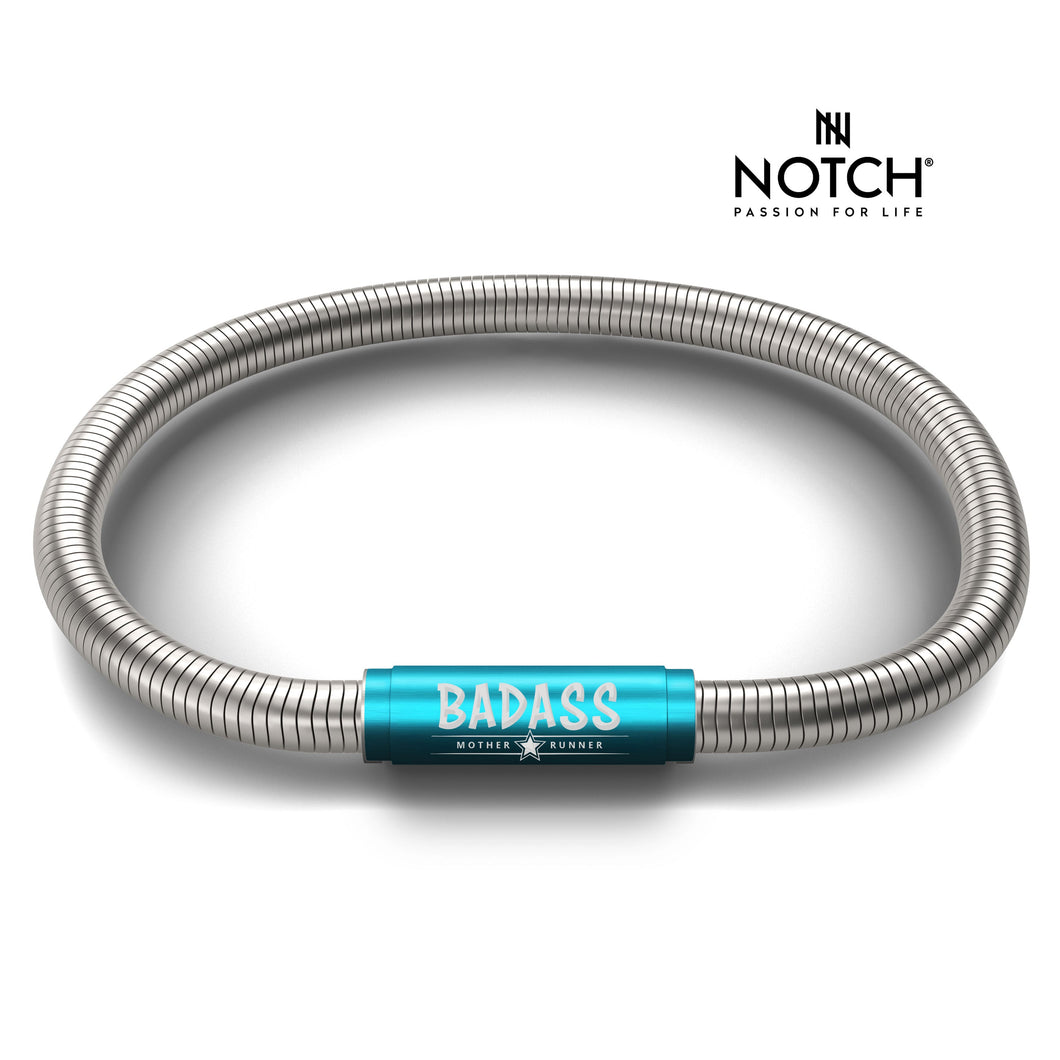 BADASS MOTHER RUNNER Signature NOTCH Bracelet with Teal Clasp