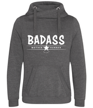 Load image into Gallery viewer, Grey hoodie with 'BADASS MOTHER RUNNER' text on a white background
