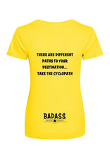 Load image into Gallery viewer, Yellow t-shirt with black text on a white background
